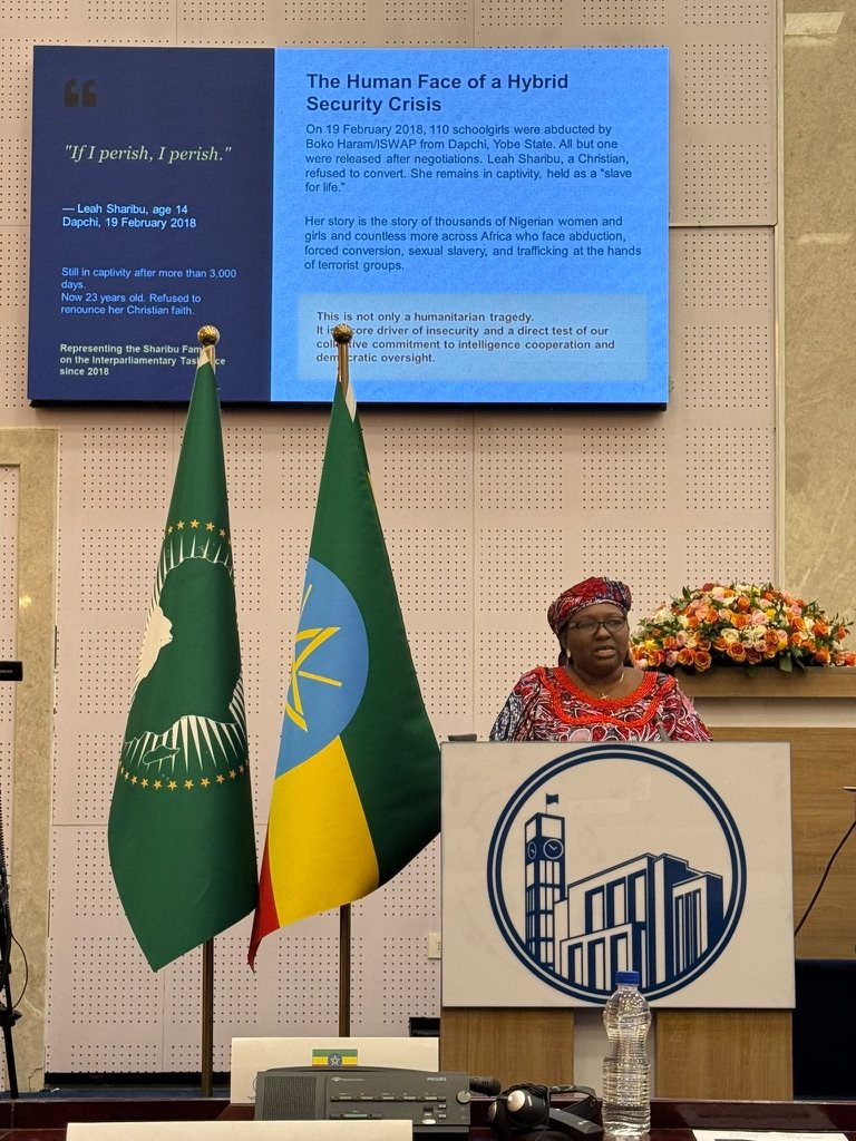Dr. Gloria Puldu presenting on Leah Sharibu and religious persecution during the panel